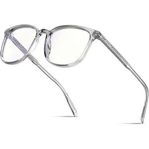 Unisex Grey Eyewear Look Clear Frame Blue Tinted Lens Anti Eyestrain Sunglasses